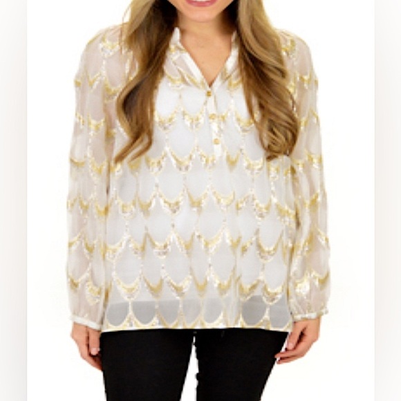 Lilly Pulitzer ELSA TOP, Gold & Silver Metallic Jacquard, small - Picture 15 of 16